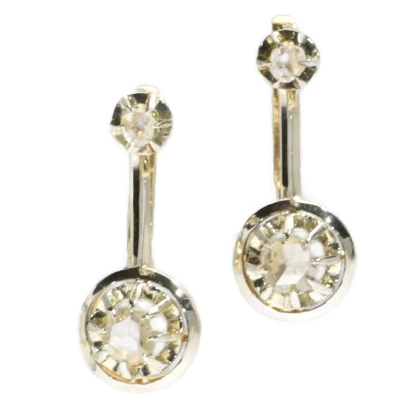 18K two tone gold Art Deco rose cut diamonds earrings